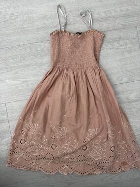 Girls Smocked Embroidered Sundress - Dusty Rose